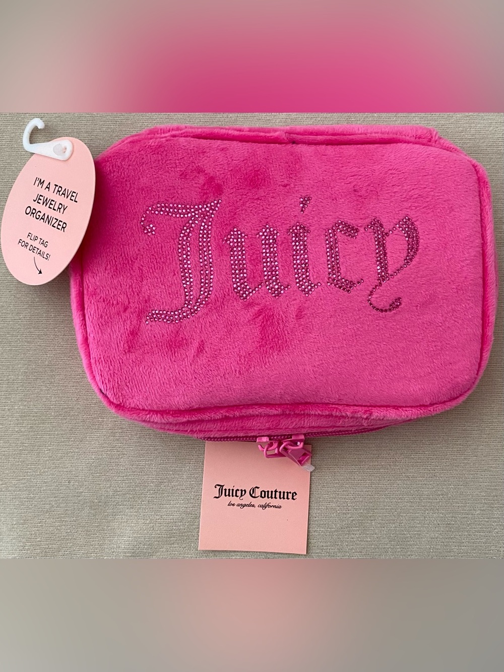 •NWT•Juicy Couture Hot Pink Velour Travel Jewelry Organizer with Rhinestone Logo